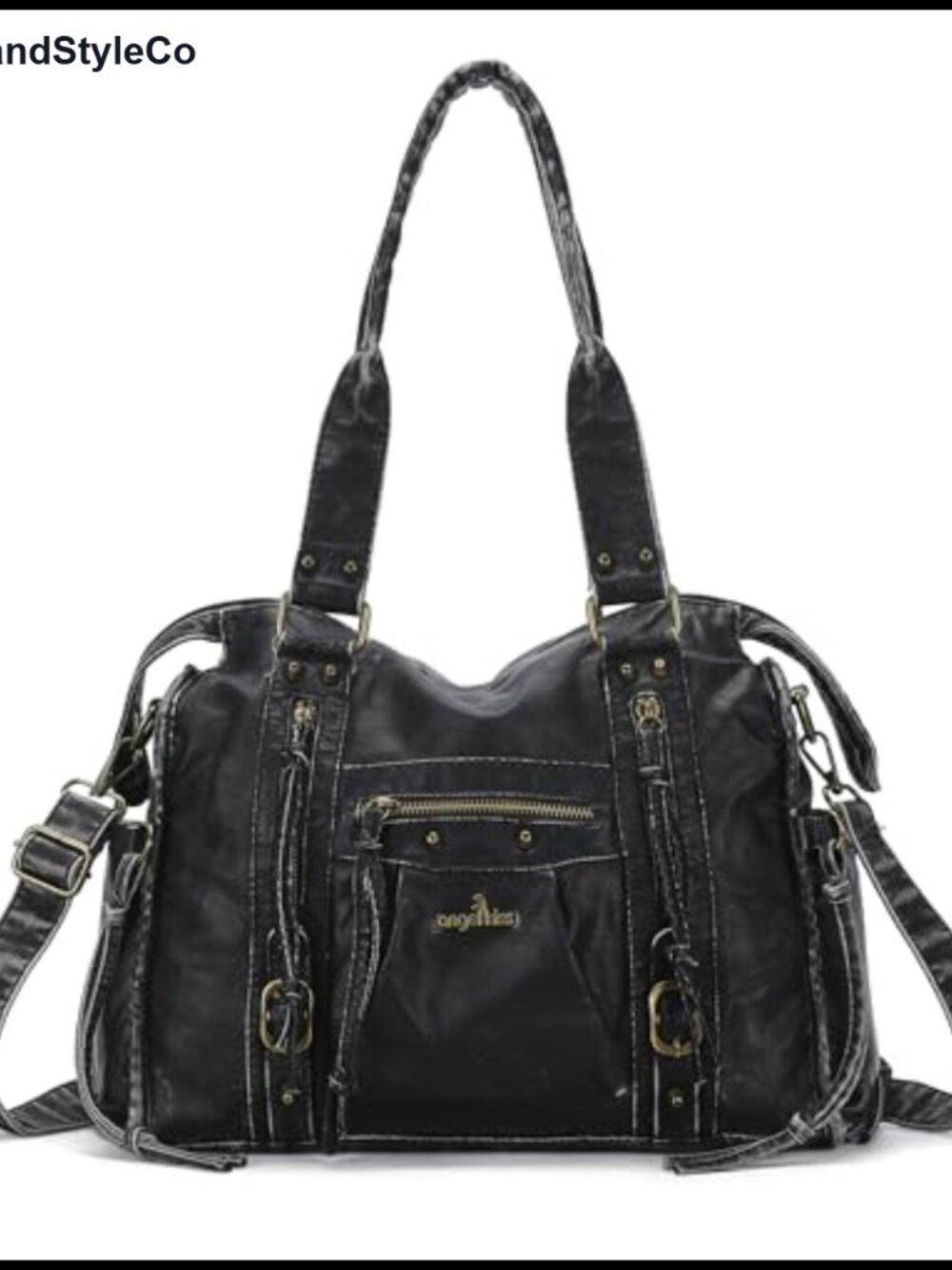 Faux Leather Hobo Shoulder Bag Large Satchel Tote Multi Pocket Fits 15.6 Laptop